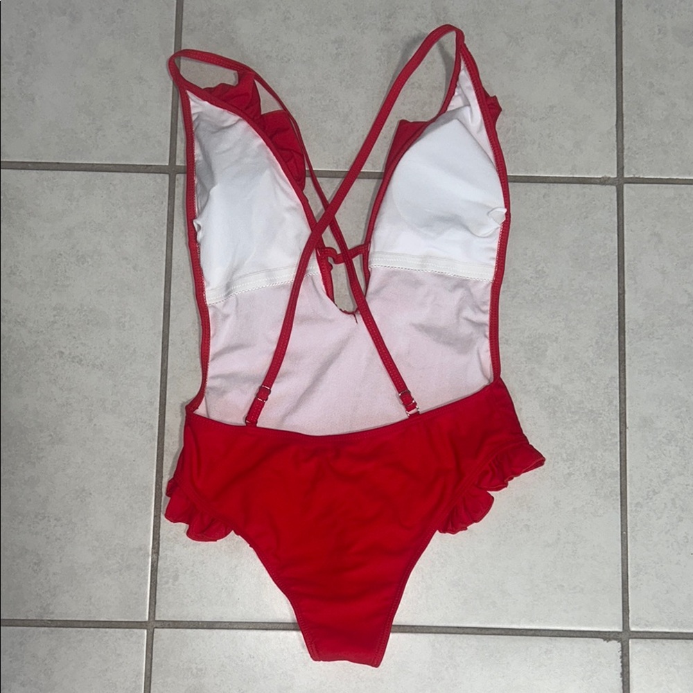 Red Ruffled One-Piece Swimsuit - Picture 2 of 2